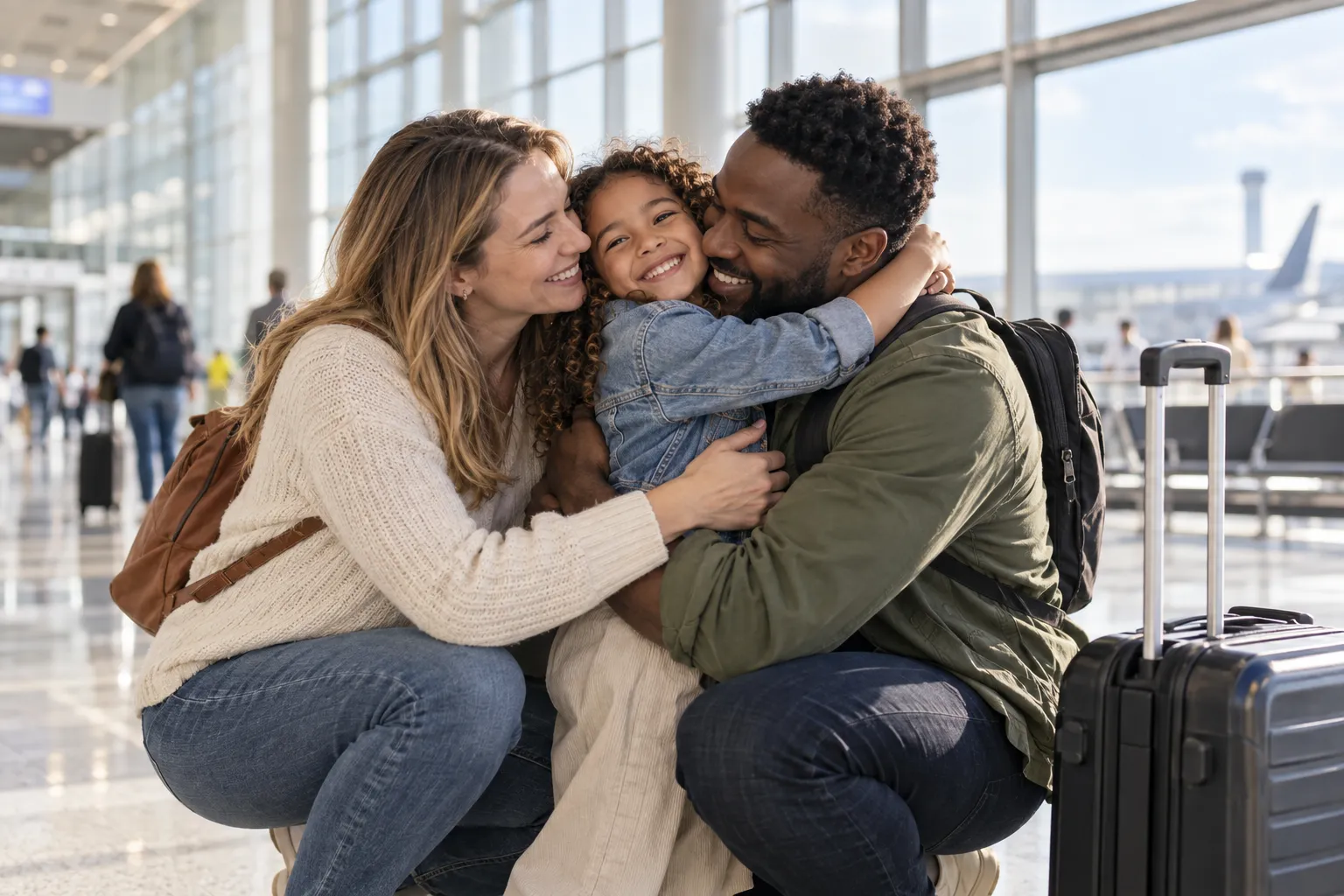 Family reunited at an airport